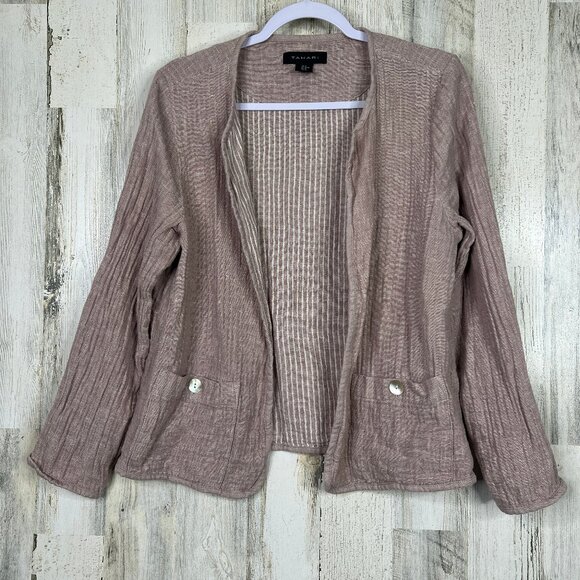 Tahari Linen Blend Gauze Cardigan Shirt Top Women Size M Medium Open Front Beach - Picture 1 of 8